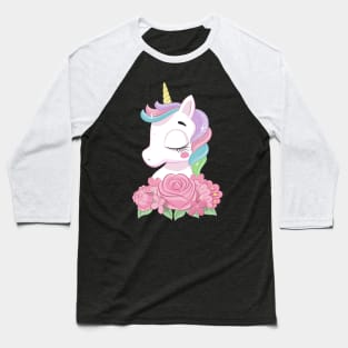 cute magical unicorn with flowers tshirt Baseball T-Shirt